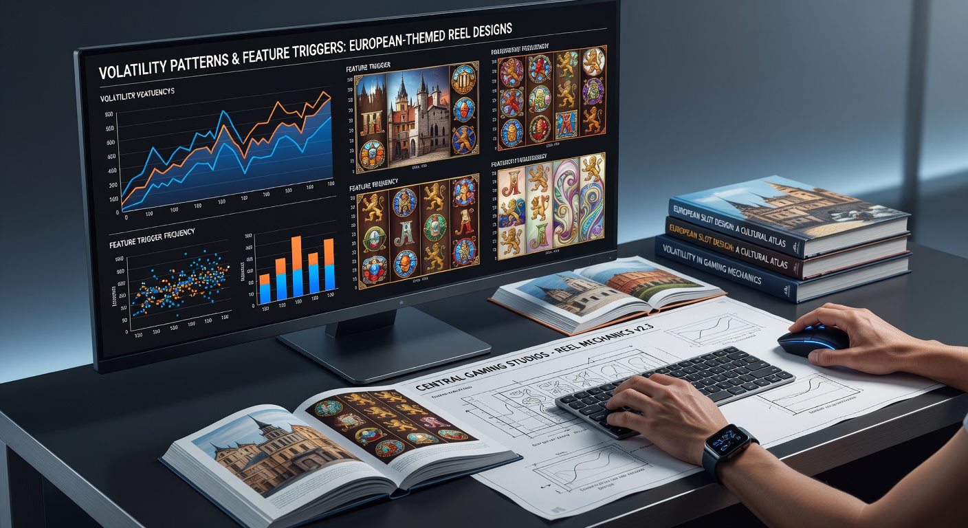 Detailed view of European-themed slot reels featuring medieval castles and alpine motifs from Central Gaming Studios