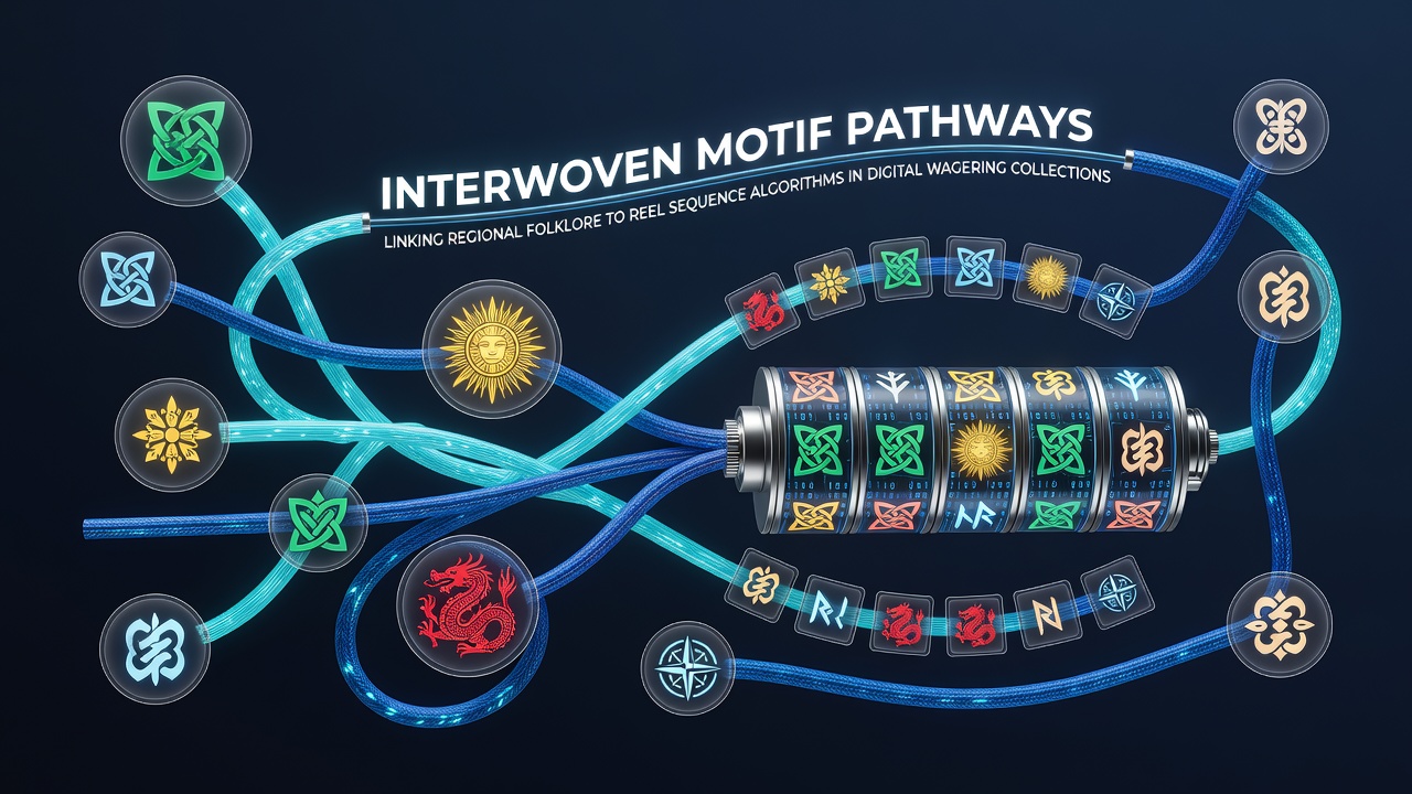 Regional folklore symbols integrated into digital slot reel sequences showing interconnected motif pathways