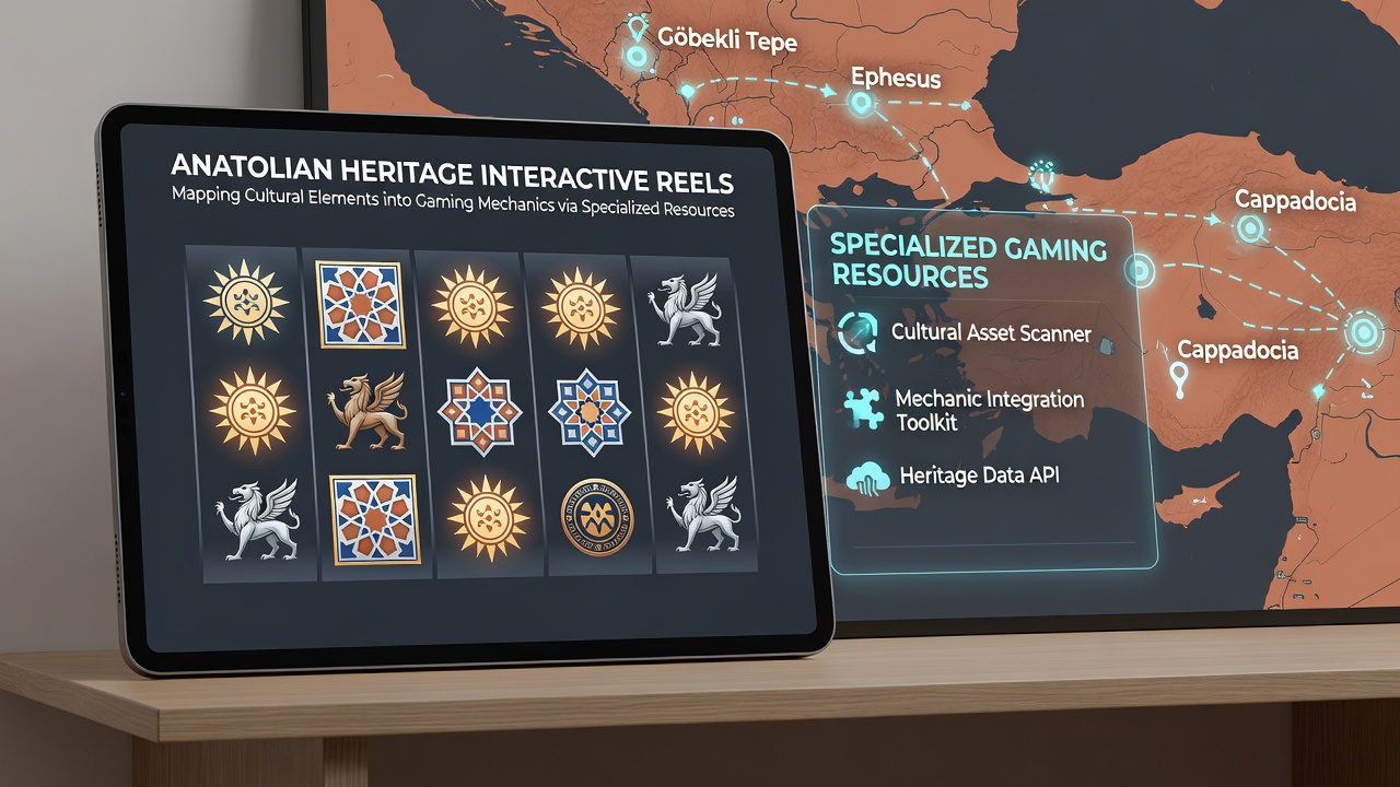 Detailed view of reel mechanics incorporating mapped Anatolian cultural patterns