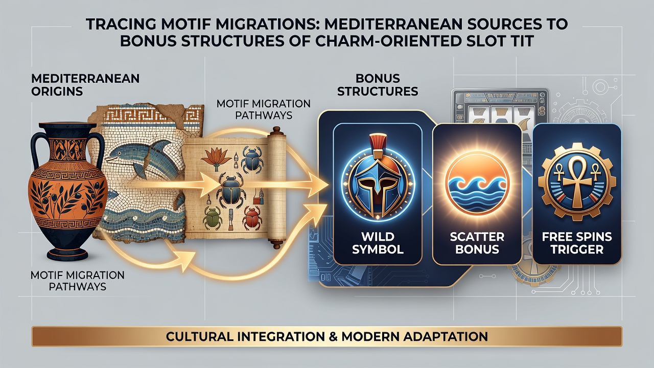 Chart showing motif transfer from Mediterranean artifacts to digital slot bonus features in worldwide directories