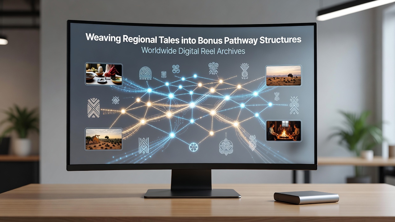 Network diagram showing how regional stories connect across bonus pathway nodes in global slot libraries